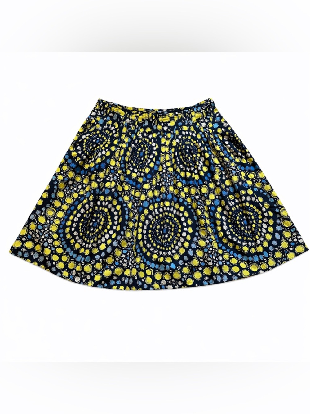 Liz Claiborne Skirt Womens 16 A-Line Pleated Cotton Blue Yellow Print